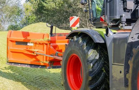 Tractor on a corn silage during the corn harvest Stock Photos