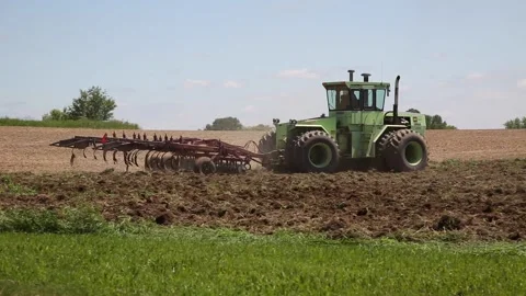 Tractor Cultivator Plowing Fields Stock Footage 233652713