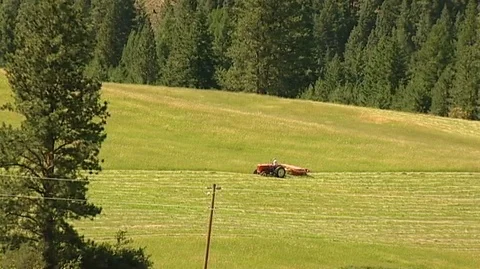 Tractor Cutting Field Stock Footage 105992853