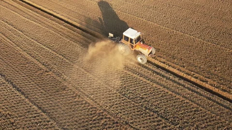 Tractor digs the soil to make water ditches works in the agricultural areas Stock-Footage 164029652