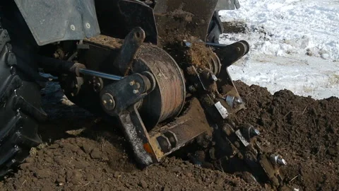 Tractor digs a trench Stock Footage 89071341