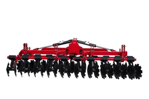 Tractor disc Harrow for preparing the ground. Isolated. Stock Photos