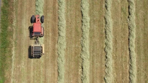 Tractor doing round ballers Video stock 144483976