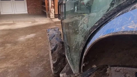 Tractor Door Latch Click Opening and Heavy Slam Closure -- Close-up on Cab Door  Stock Footage 338170324