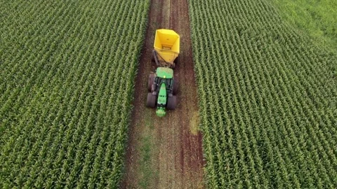 Tractor down center of corn drone Stock Footage 140549896