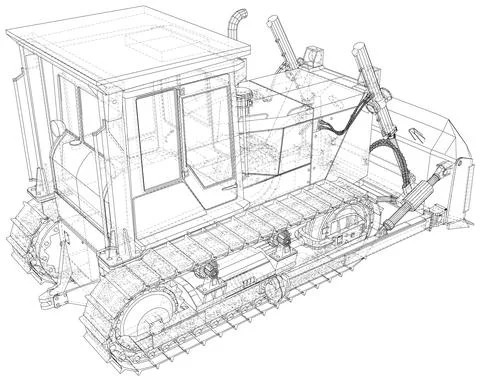 Tractor drawn with wireframe lines on a white background. EPS10 Vector Illustrazione stock