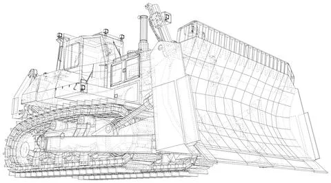 Tractor drawn with wireframe lines on a white background. EPS10 Vector Illustrazione stock
