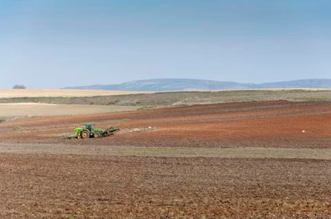 Tractor with drill seed Foto stock