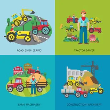 Tractor Driver Flat Set Illustrazione stock