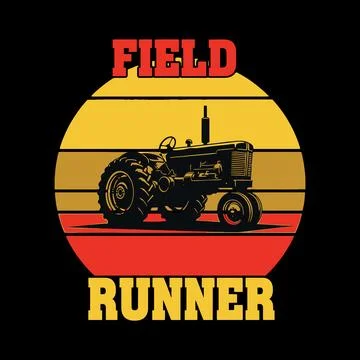 Tractor drives through field at sunset with bold graphic design tshirt design Stock Illustration