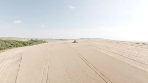 A tractor is driving down a dirt road in a field Video stock 297950669