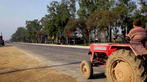 Tractor Driving on Road Stock Footage 41244195