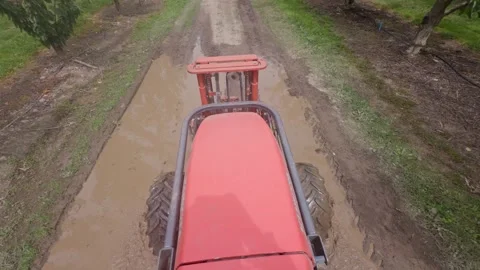 Tractor driving through cherry orchard in New Zealand. Stock Footage 341689976