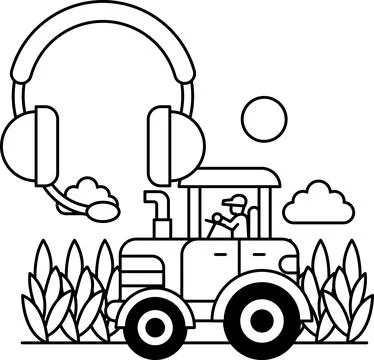 A tractor is driving through a field with a man in a headset Stock Illustration
