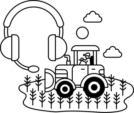 A tractor is driving through a field with a man wearing a headset Stock Illustration