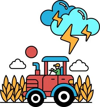 A tractor is driving through a field with a storm in the background Stock Illustration