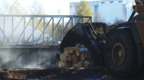 Tractor Dropping Wood In Acid Stock Footage 49643446