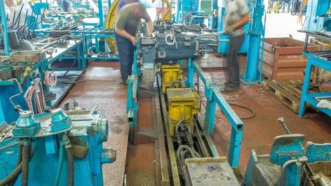 Tractor engine assembled on the factory production line on tractor factory .. Stock Photos