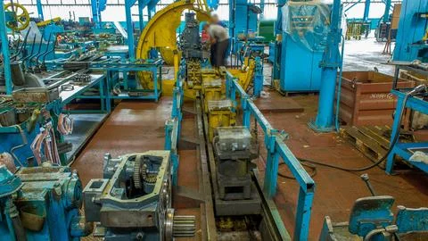 Tractor engine assembled on the factory production line on tractor factory ti Stock Photos
