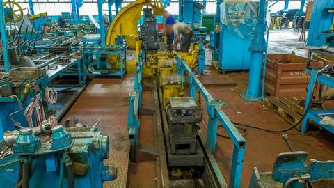 Tractor engine assembled on the factory production line on tractor factory ti Stock Photos