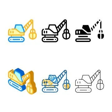 Tractor excavator color icon vector isolated series Stock Illustration