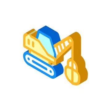 Tractor excavator isometric icon vector isolated illustration Stock Illustration