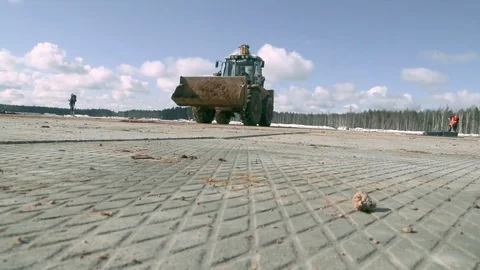 Tractor-excavator in motion Stock Footage 80309059