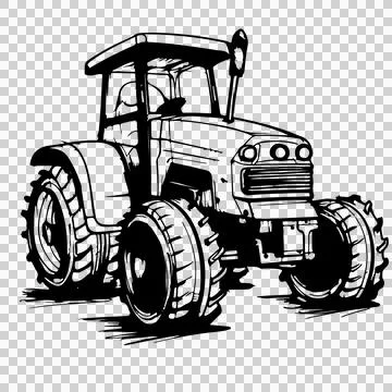Tractor Facing Right Line stationary cab tires Stock Illustration