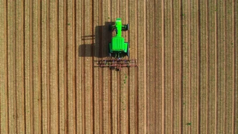 Tractor Farming Top Down View Stock Footage