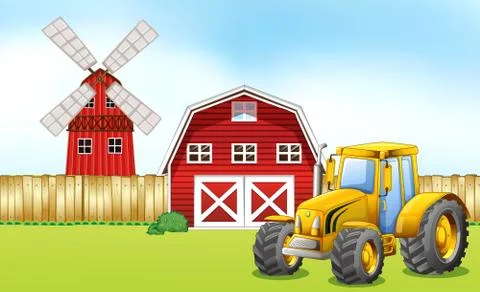 Tractor in the farmyard Stock Illustration