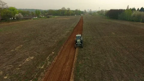 Tractor on the field aerial view Stock Footage 88002461