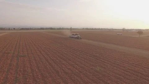 Tractor In A Field Drone 4K Pro Res Stock Footage 80193079