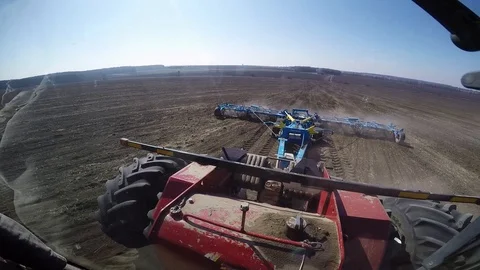 Tractor in the field sow Stock Footage 88883585