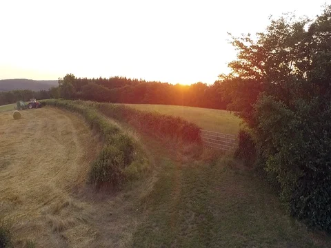 Tractor in a field at sunset Video stock 78931800