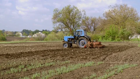 Tractor in the field. Tractor at the seed. Tractor working on the field. Tractor Video stock 93183922
