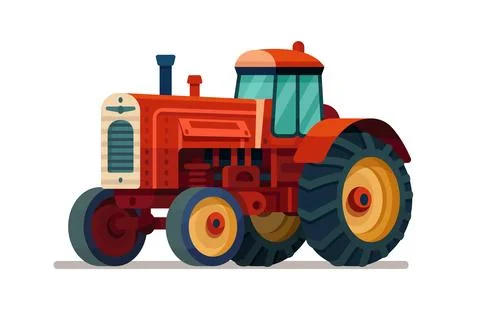 Tractor flat illustration. Side view of modern farm tractor. Farming vehicle in Stock Illustration