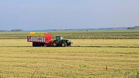 Tractor Gathering Grass for Hay Stock Footage 274846230
