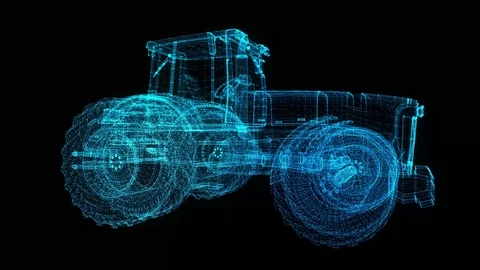 Tractor. Glow points formation of 3d Model tractor. Rotating 360 Degree. 4k Video stock 106132283