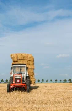 Tractor on grain field Stock Photos