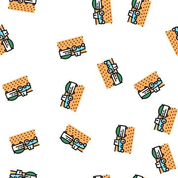 Tractor with harvest on field vector seamless pattern 스톡 일러스트