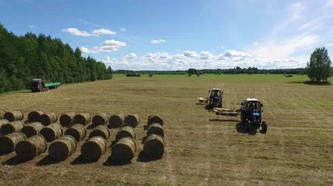 Tractor hay field aero Stock Footage 53279022