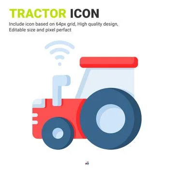 Tractor icon vector with flat color style isolated on white background Illustrazione stock