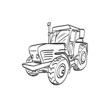 Tractor illustration vector isolated on white background line art. Stock Illustration