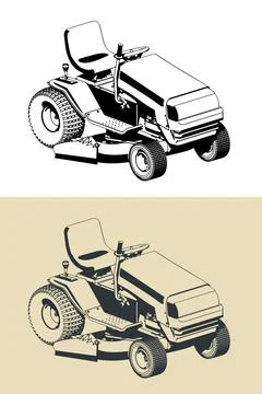 Tractor lawn mower illustrations Illustrazione stock
