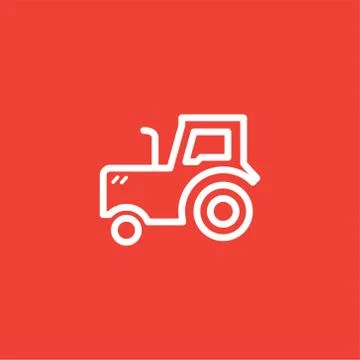 Tractor Line Icon On Red Background. Red Flat Style Vector Illustration Stock Illustration
