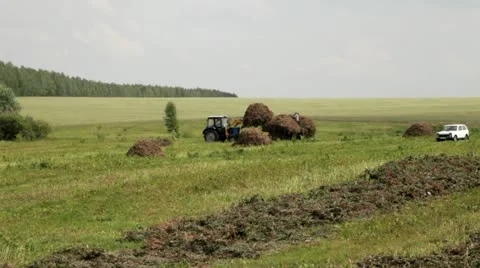 The tractor loads hay aboard Stock Footage 11253181