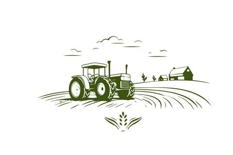Tractor logo illustration, emblem design hand drawn sketch. Vector illustration. Stock Illustration