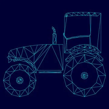 Tractor low poly triangulation triangulated polygonal electric cyan blue vibr Stock Illustration