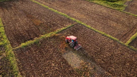 Tractor machine plowing field in spring farm. Farmers make soil tillage. Stock Footage 259457702