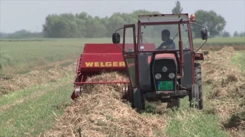 Tractor makes bales of hay Vidéo 169109028